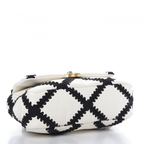 CHANEL Calfskin Crochet Medium 19 Flap White Black