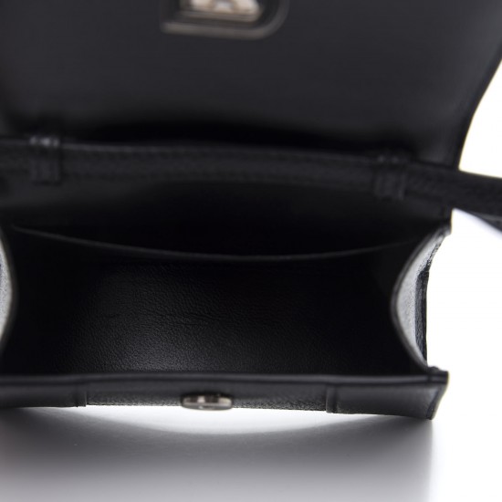 BALENCIAGA Grained Calfskin Hourglass Top Handle Bag Mini Black