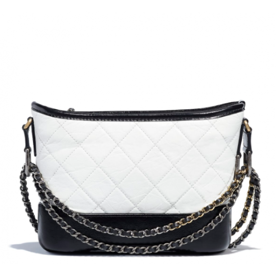 CHANEL Aged Calfskin Quilted Small Gabrielle Hobo White black