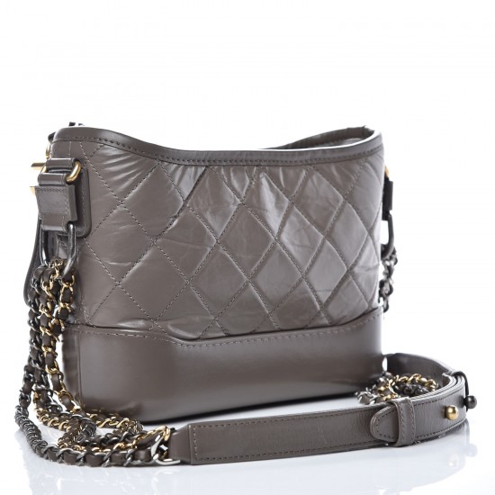 CHANEL Aged Calfskin Quilted Small Gabrielle Hobo Grey